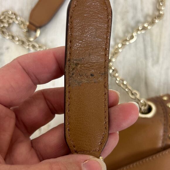 DVF Diane von Furstenberg 440 Mini Studded Flap Crossbody Bag Tan Brown Gold - Picture 5 of 10